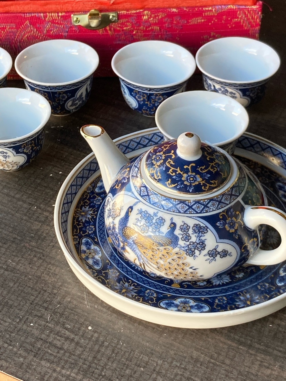 Blue and White Porcelain Tea Set - Traditional Ceramic Teapot with Cups - Picture 2 of 6